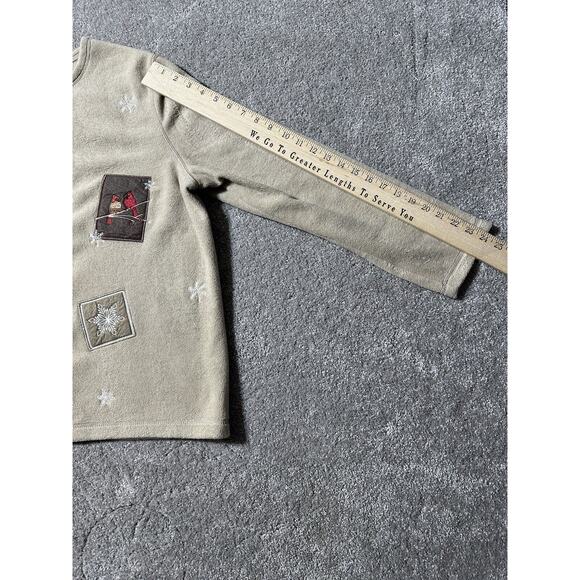 Vtg Womens XL Sweater Zip Snowflakes Cardinals Birds Cozy Winter Cottagecore - Picture 8 of 11